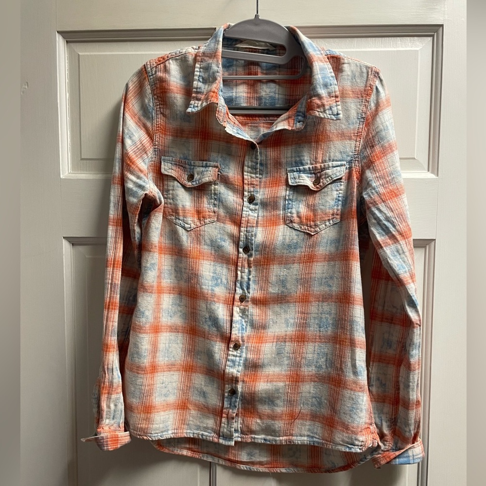 Hippie Laundry Plaid Tie Dye Fun Fall Cotton Button Up Long Sleeve Shirt